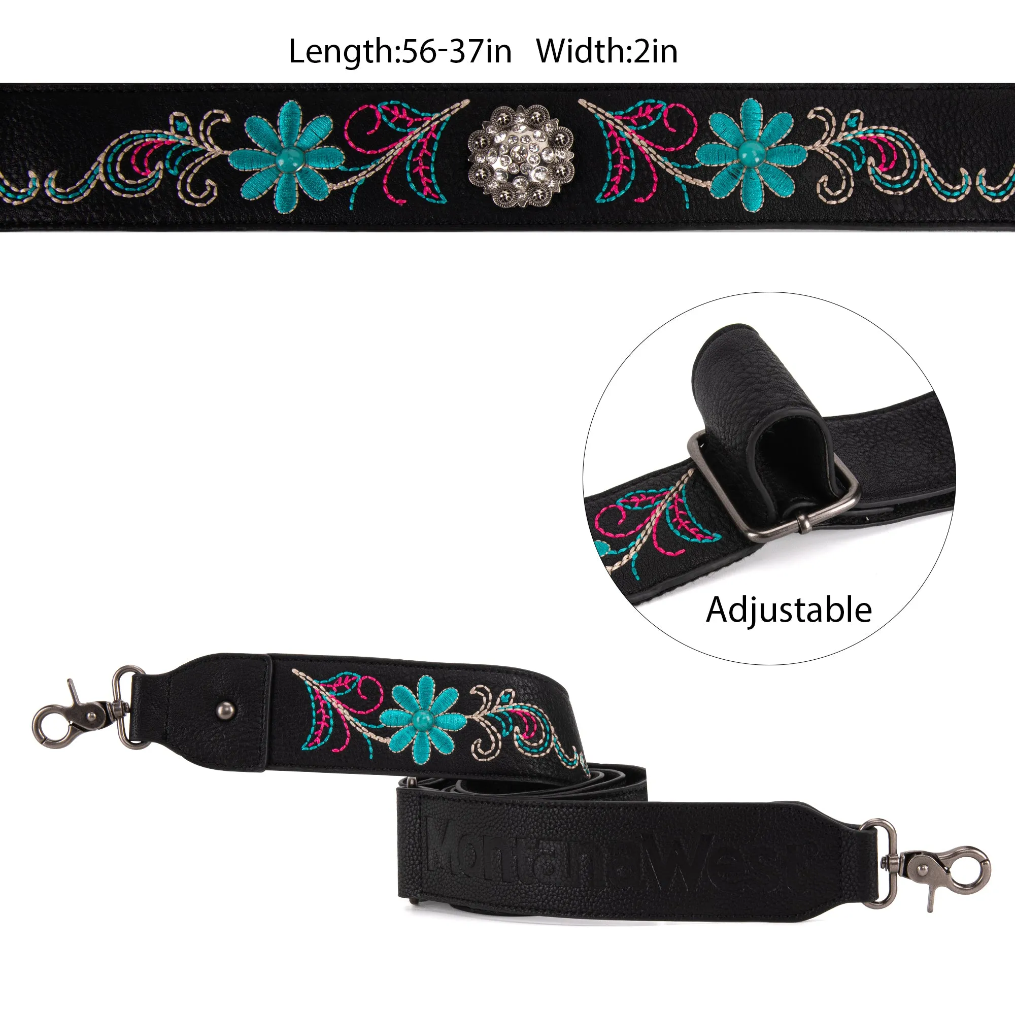 Montana West Western Black Embroidered Crossbody Strap