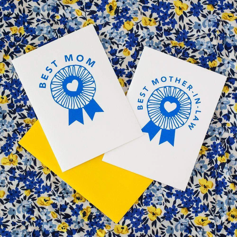 mother's day card, blue ribbon, best mom card