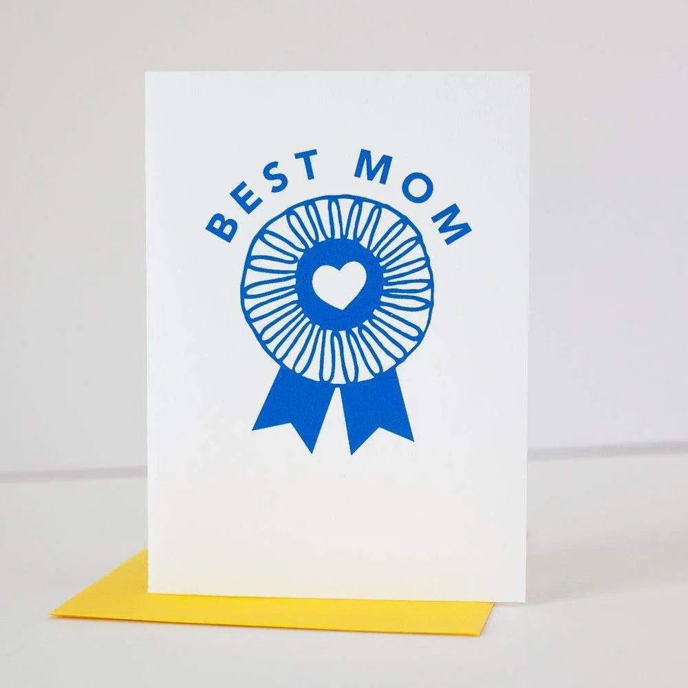 mother's day card, blue ribbon, best mom card