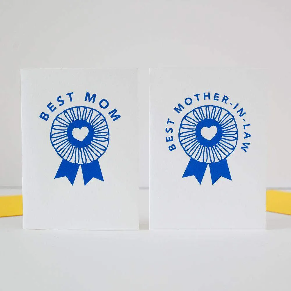 mother's day card, blue ribbon, best mom card