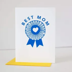 mother's day card, blue ribbon, best mom card