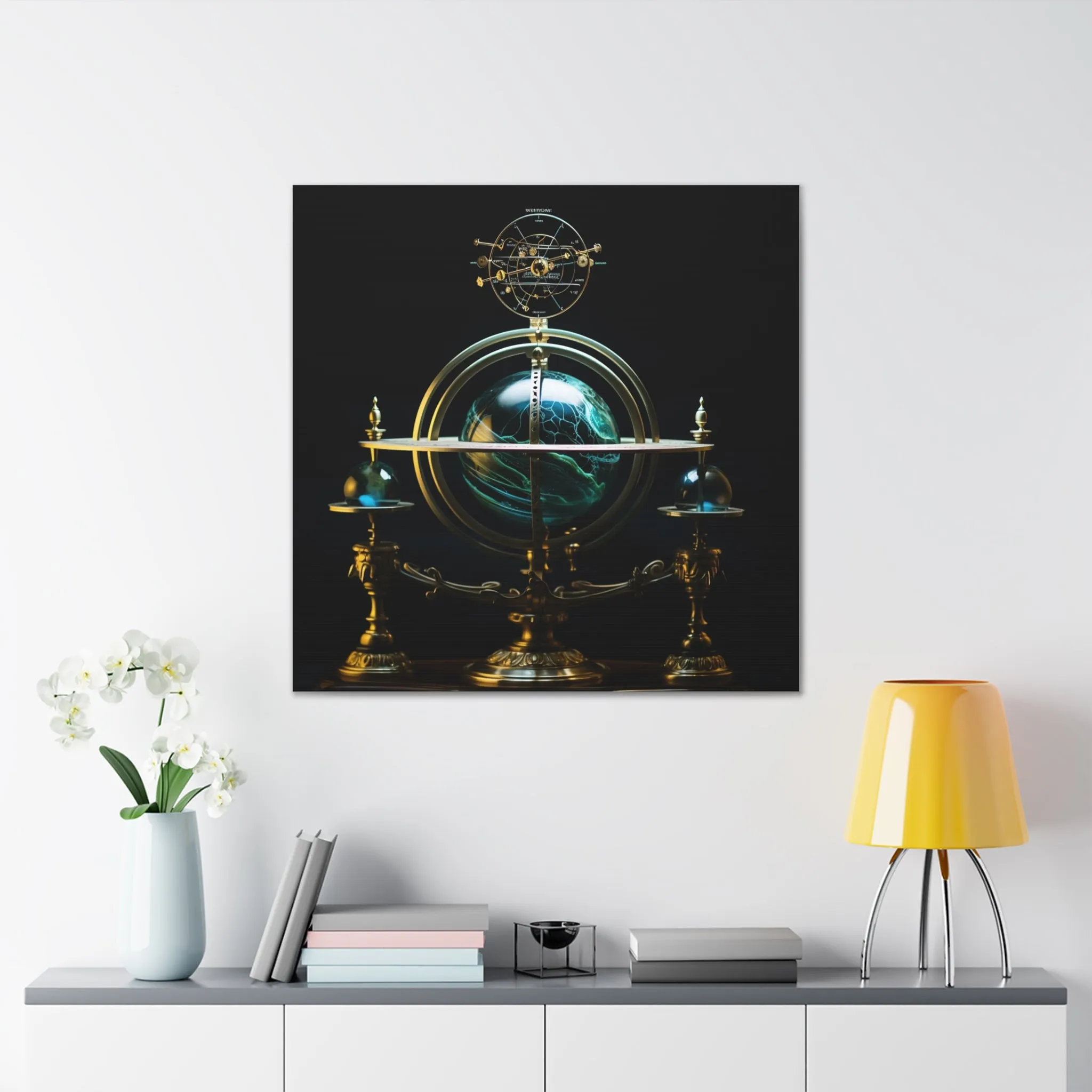 Mystical Globe Planetary Clock Wall Art Canvas Spiritual Decor