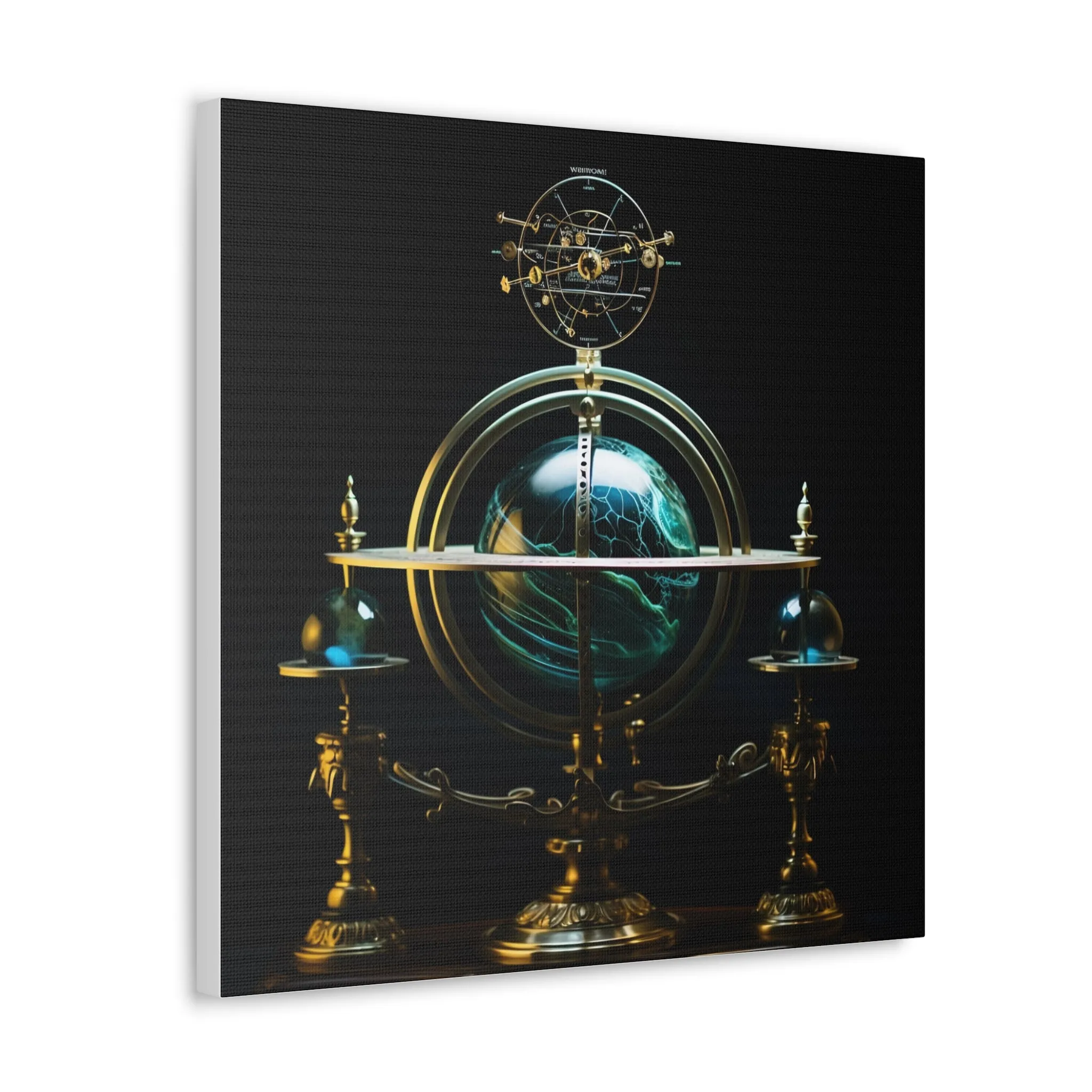 Mystical Globe Planetary Clock Wall Art Canvas Spiritual Decor