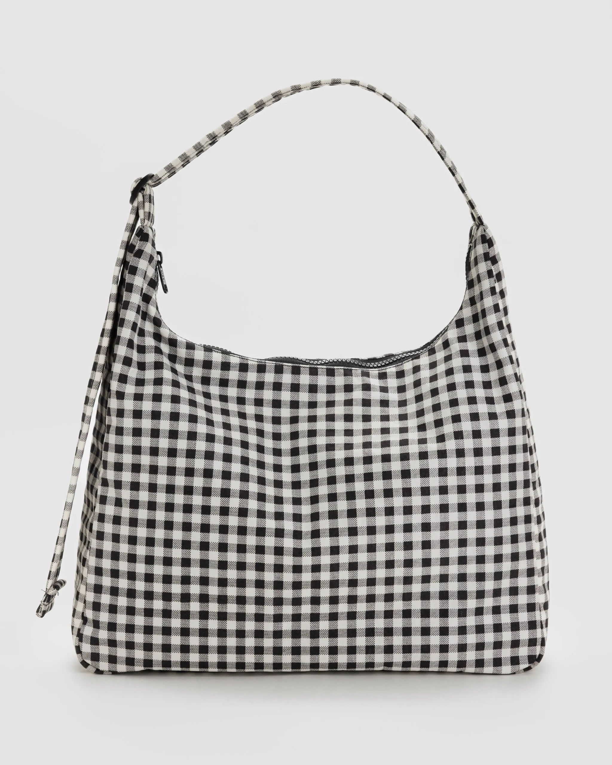 Stylish Black & White Gingham Nylon Shoulder Bag - Chic and Durable Accessory