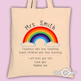 PERSONALISED  Tote Bag Thank You Teacher School Gift Rainbow Design Natural