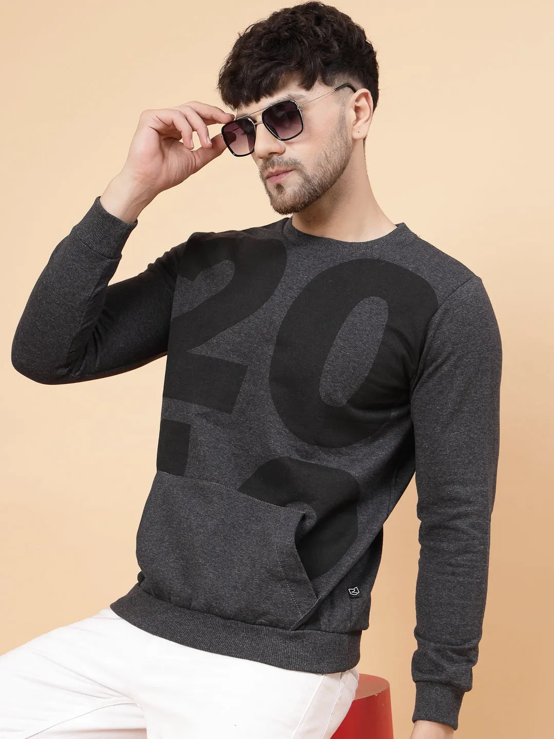 Printed Round Neck Fleece Sweatshirt