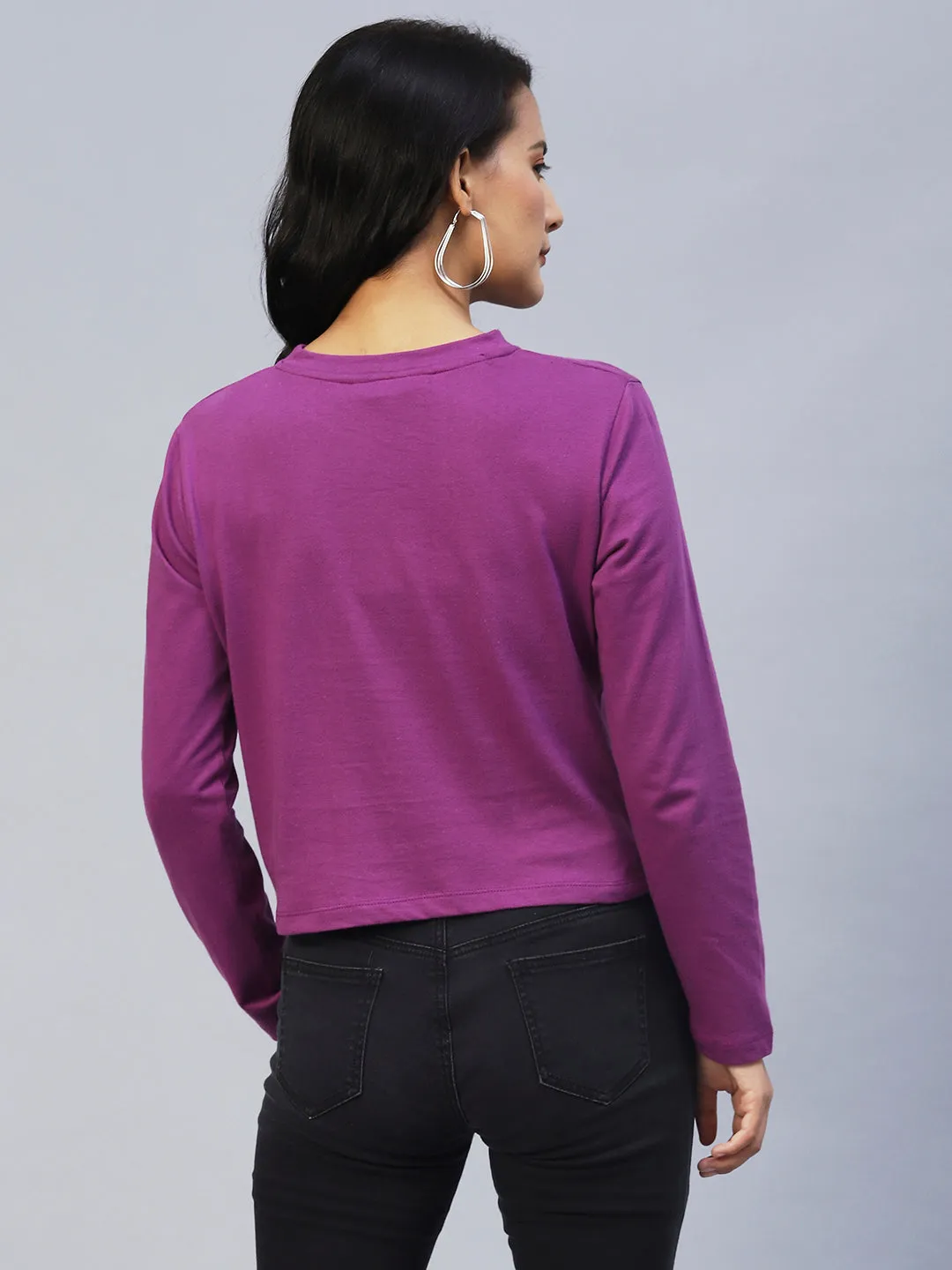 Purple Waist Knot Full Sleeve Top