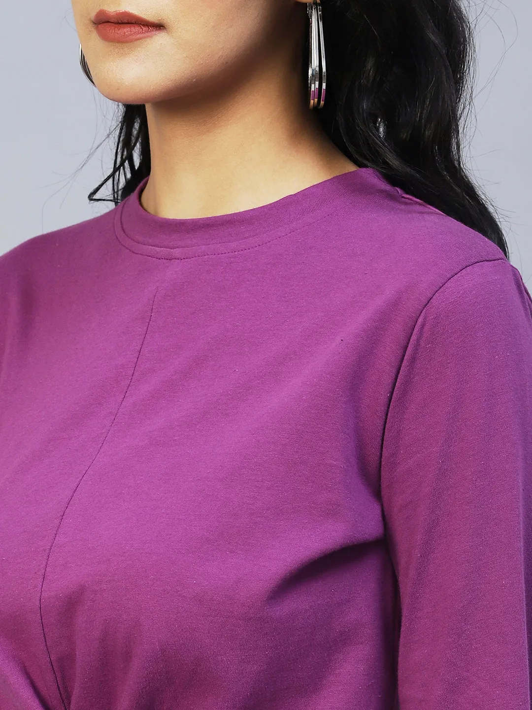 Purple Waist Knot Full Sleeve Top