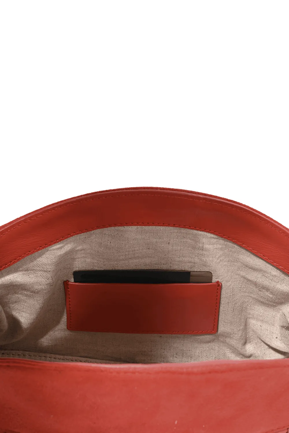 Red Orange Suede Bicorn Shoulder Bag