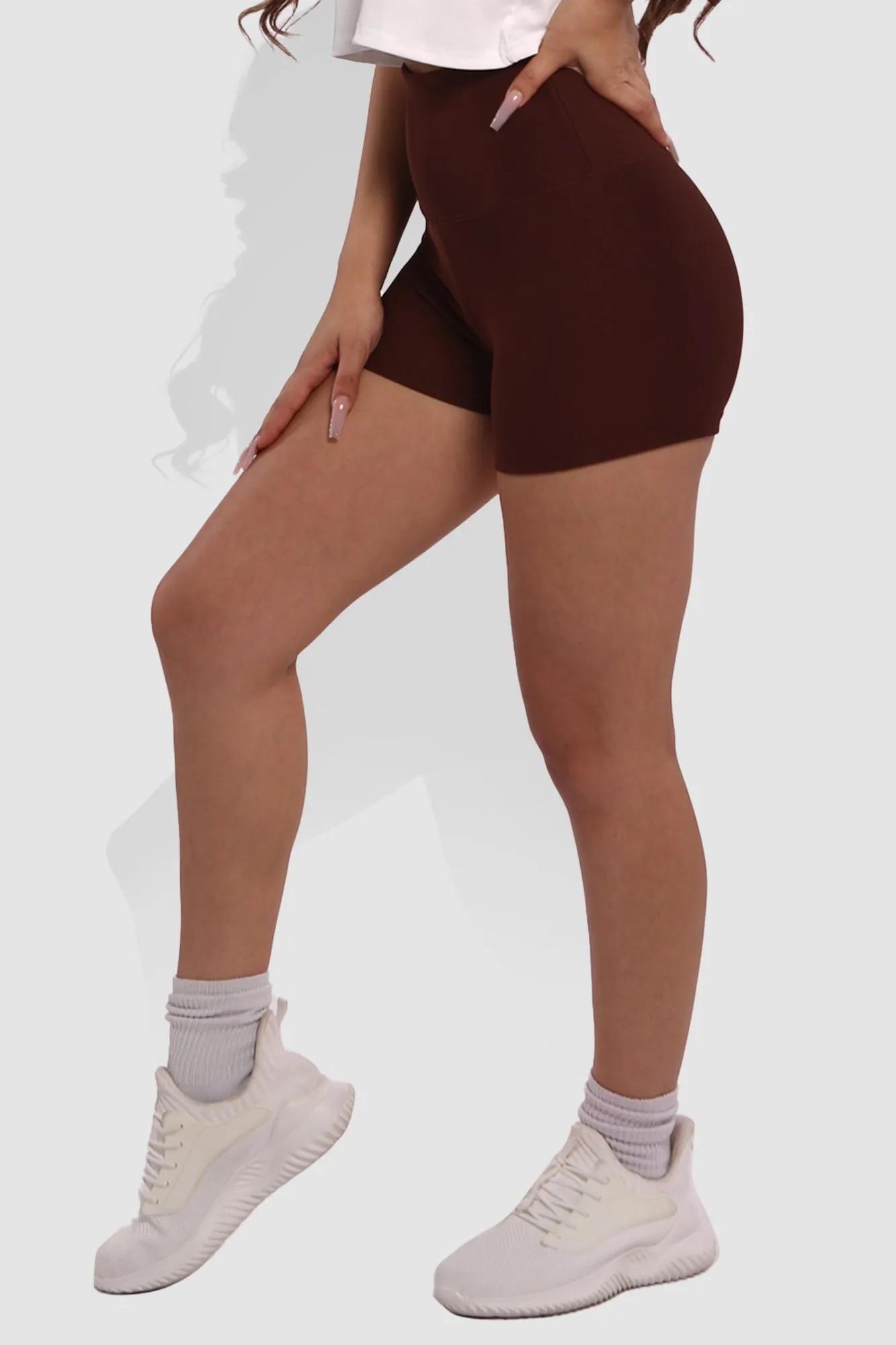 Rib Knit High Waist Hot Shorts - Chocolate Brown