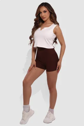 Rib Knit High Waist Hot Shorts - Chocolate Brown