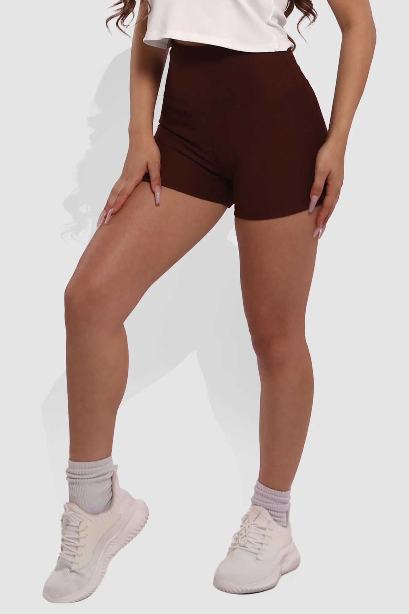 Rib Knit High Waist Hot Shorts - Chocolate Brown