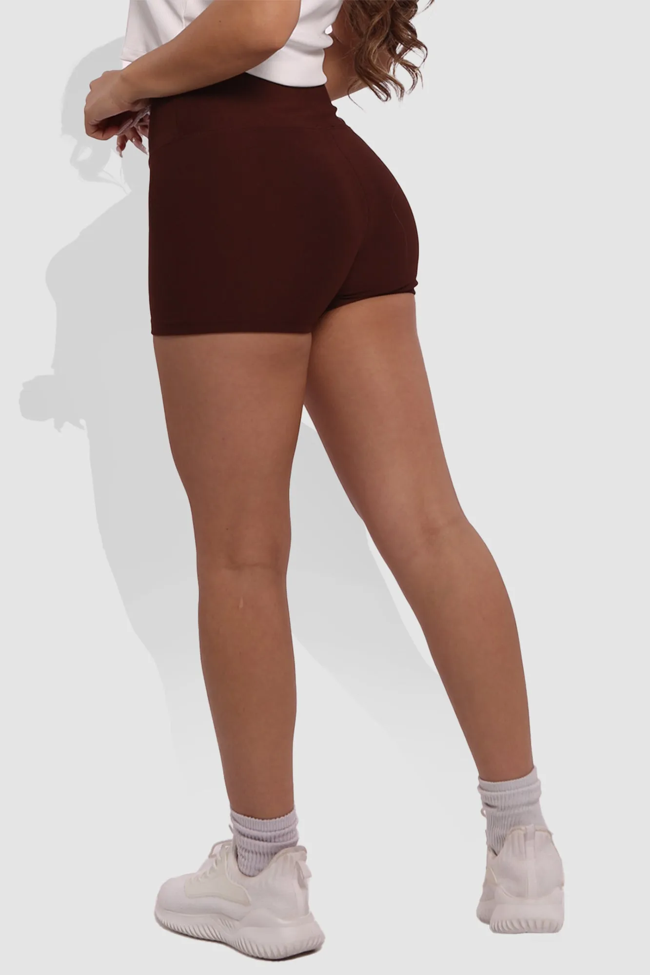 Rib Knit High Waist Hot Shorts - Chocolate Brown