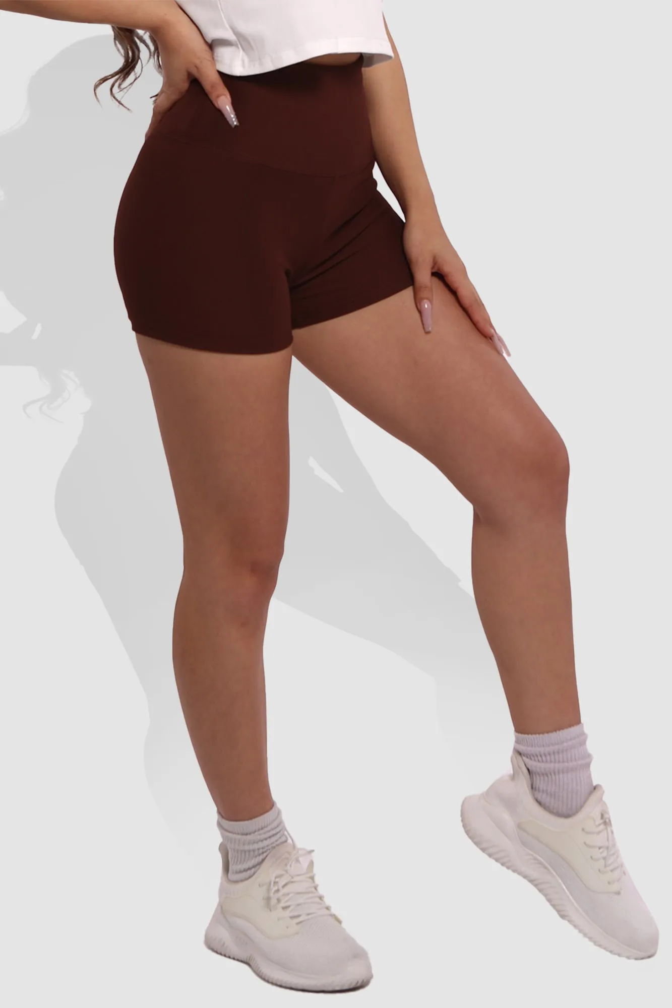 Rib Knit High Waist Hot Shorts - Chocolate Brown