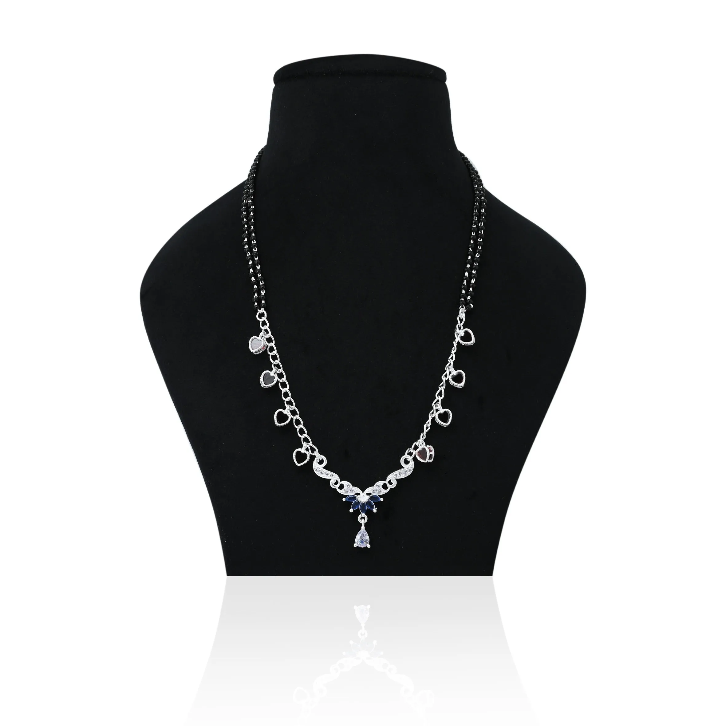 Silver Black Beads With Heart Mangalsutra