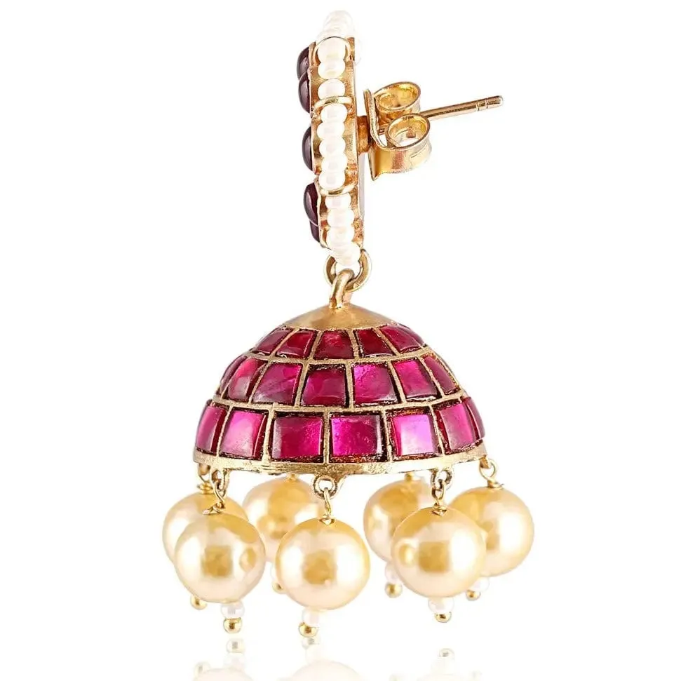 Silver Gold Plated Red Jhumka