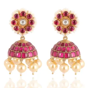 Silver Gold Plated Red Jhumka