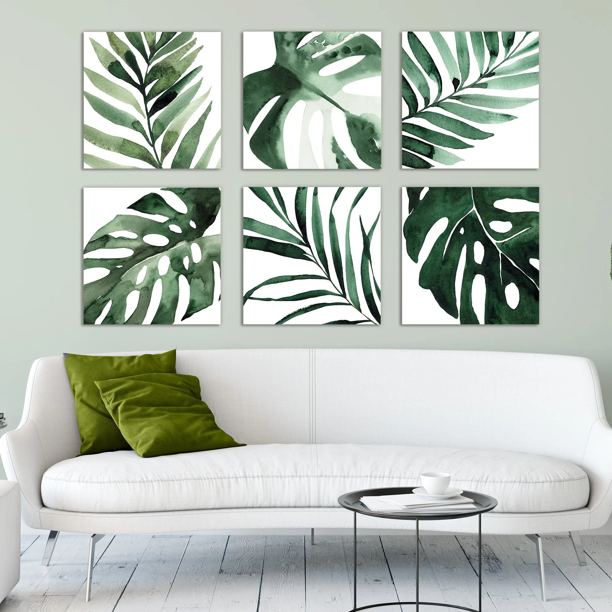 Square Watercolor Tropical Leaves Canvas Set