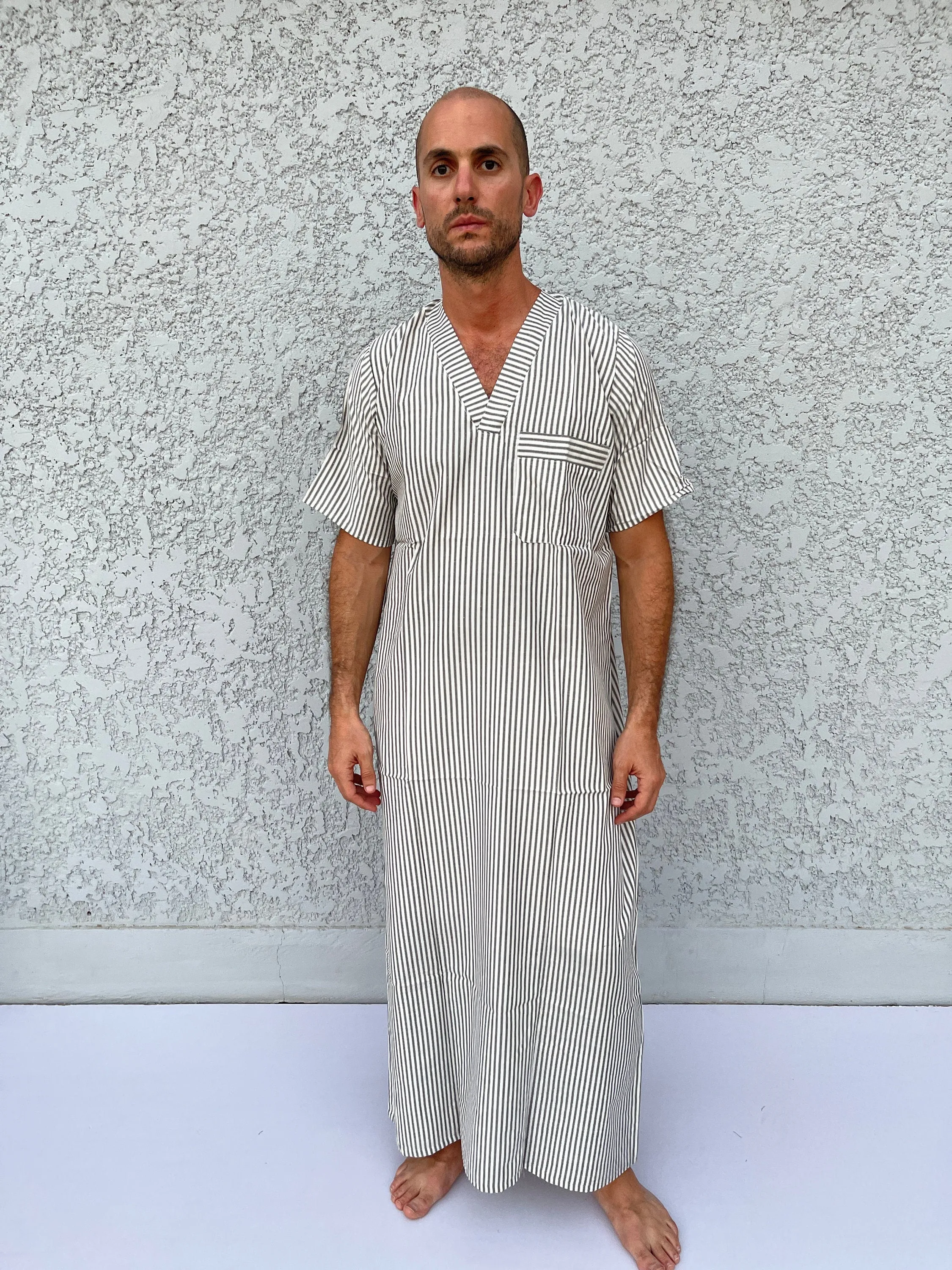 Striped Men's Kaftan, Short sleeve Men's kaftan, Cotton men caftan, caftans for men,  men clothing, gift for men, husband gift, gift for him