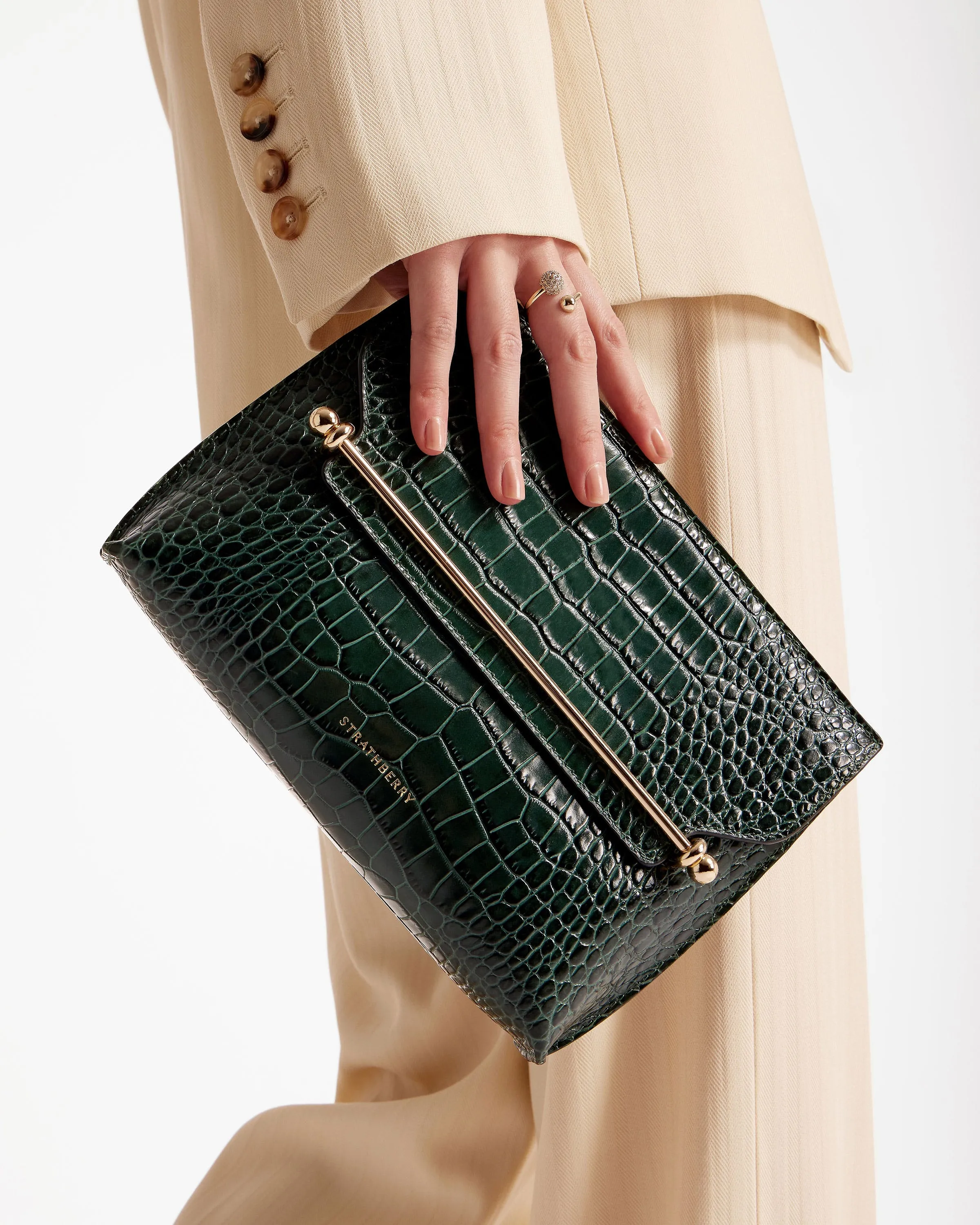 Stylist - Croc-Embossed Leather Bottle Green