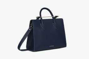 The Strathberry Midi Tote - Navy with Vanilla Stitch