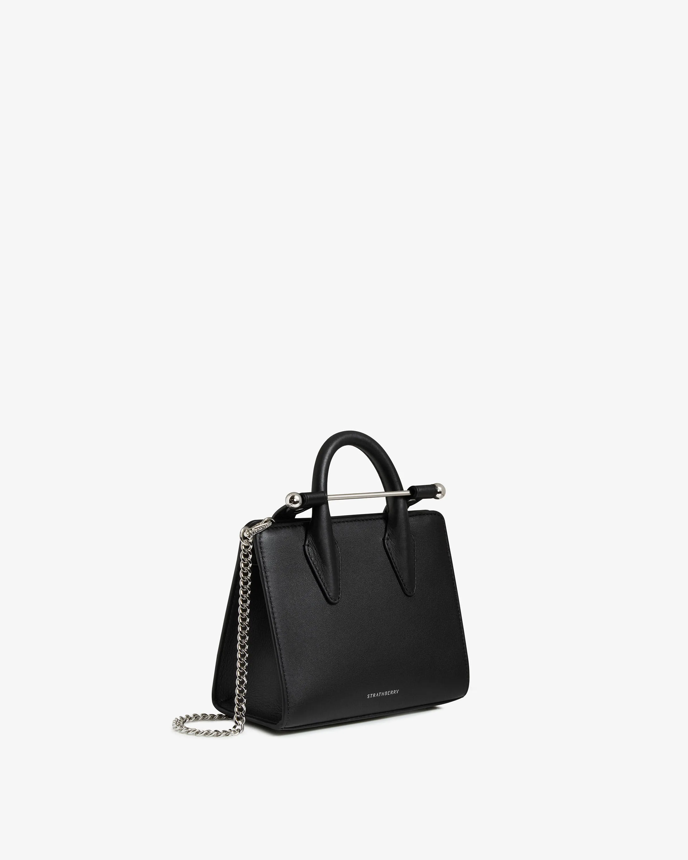 The Strathberry Nano Tote - Black with Silver Hardware