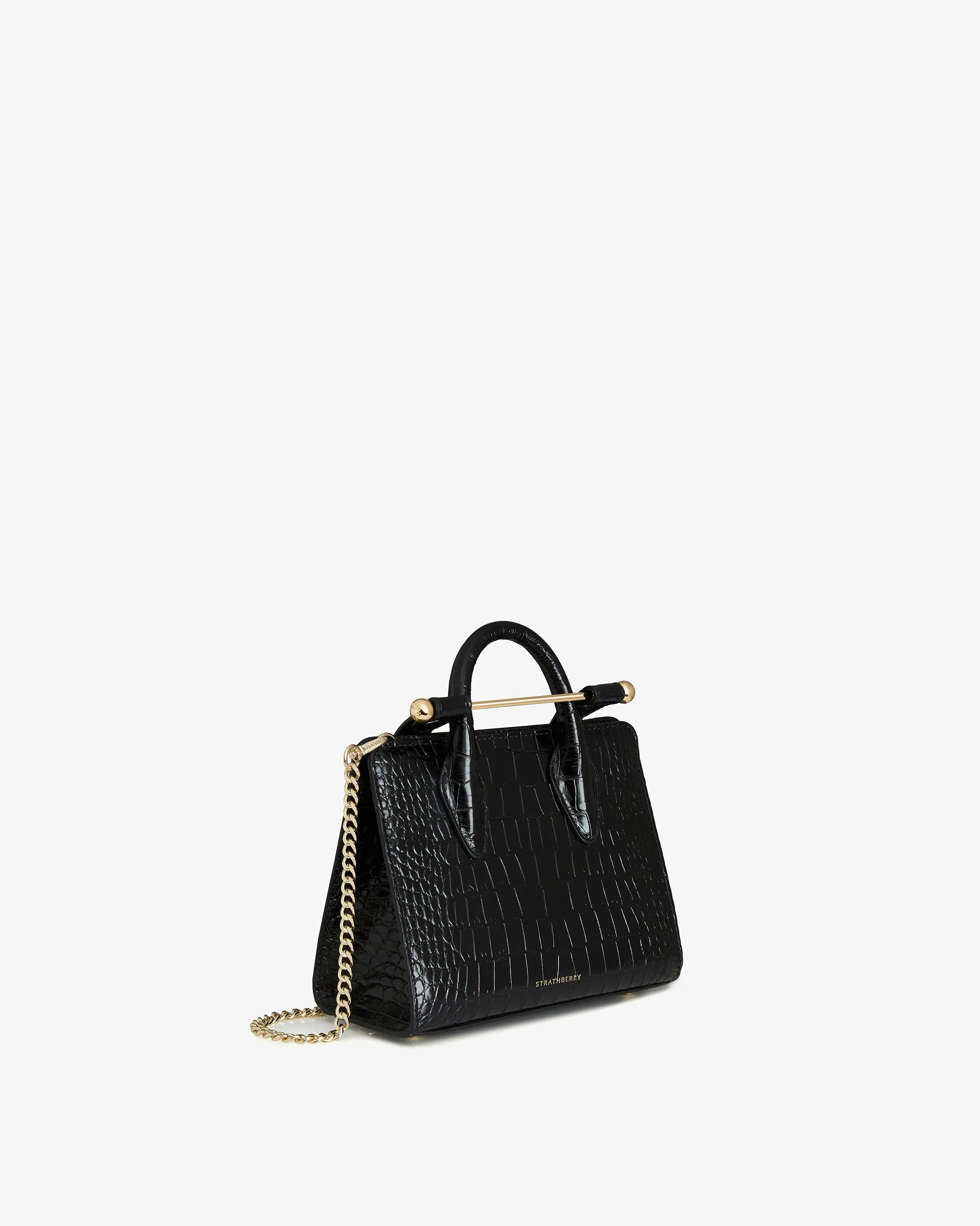 The Strathberry Nano Tote - Croc-Embossed Leather Black