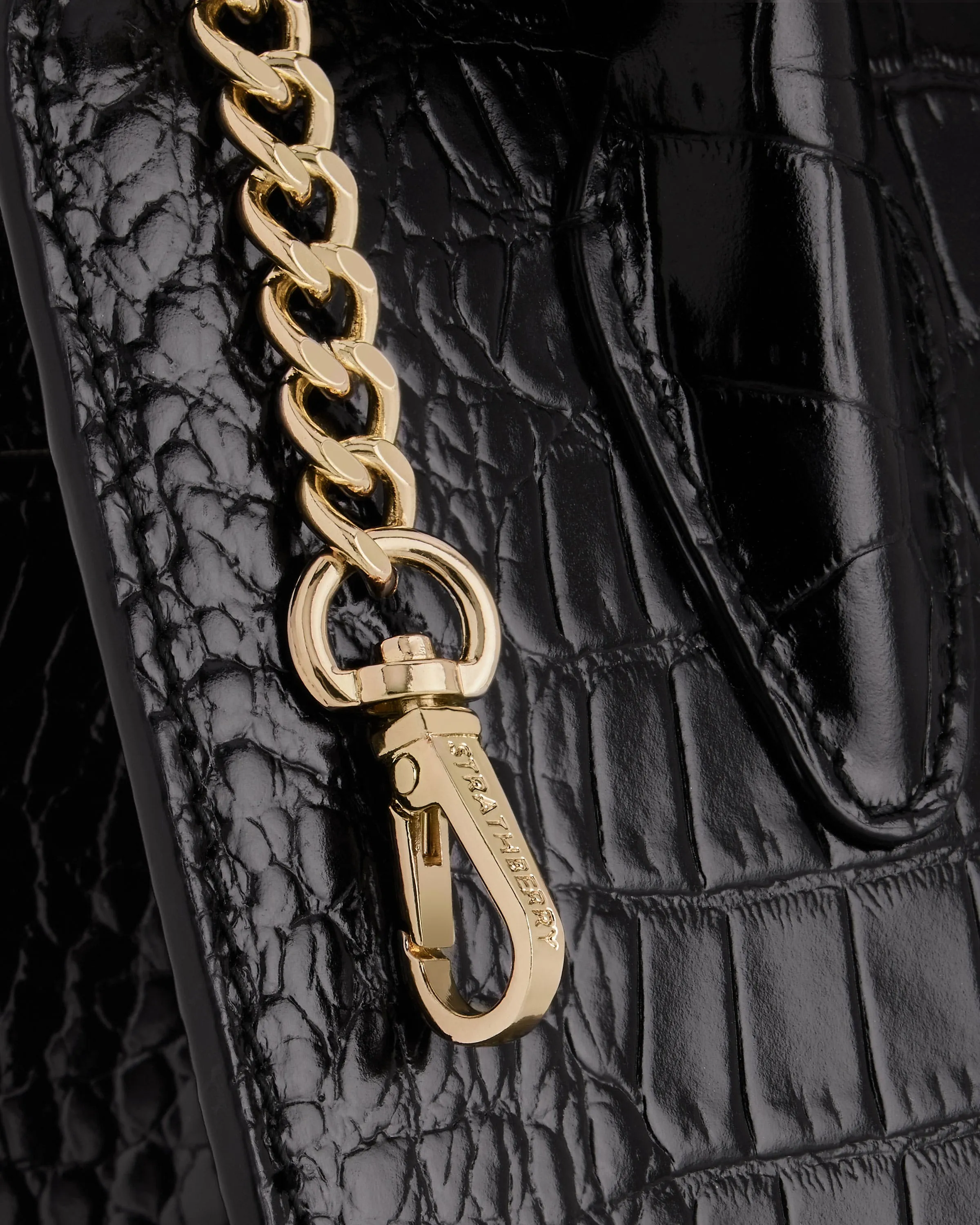 The Strathberry Nano Tote - Croc-Embossed Leather Black