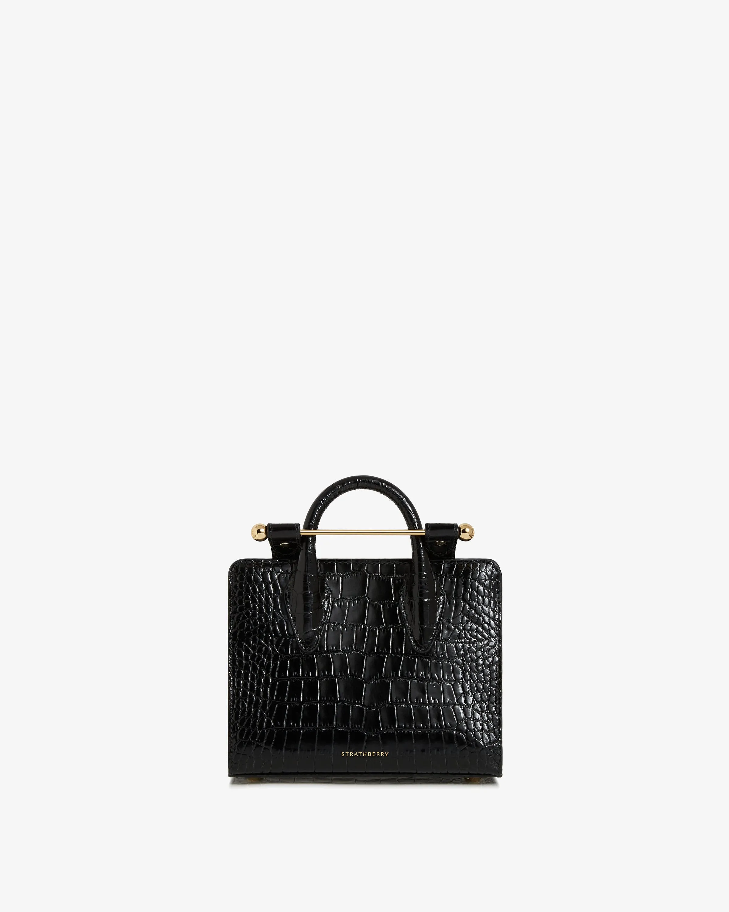 The Strathberry Nano Tote - Croc-Embossed Leather Black