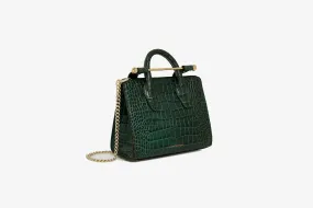 The Strathberry Nano Tote - Croc-Embossed Leather Bottle Green