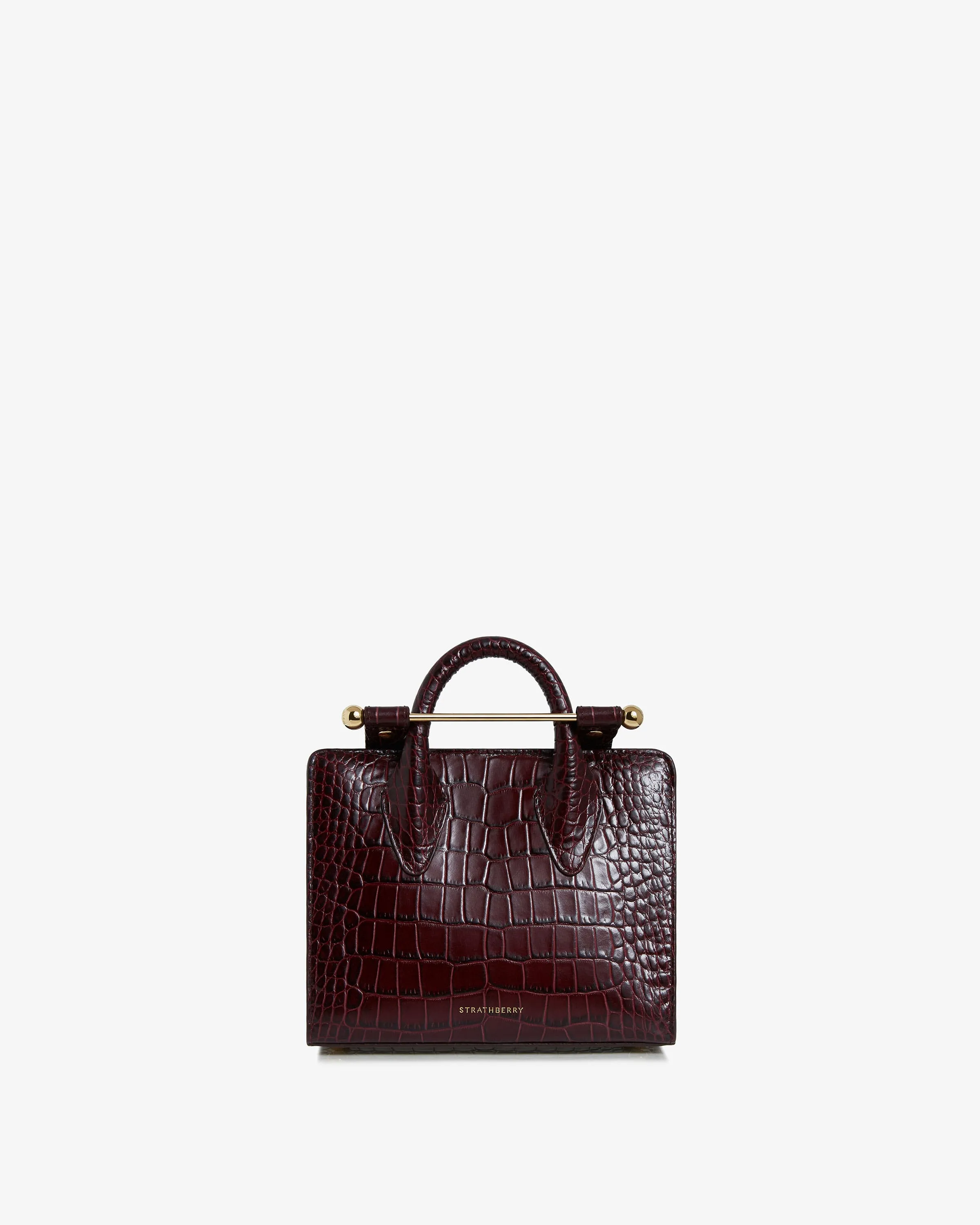 The Strathberry Nano Tote - Croc-Embossed Leather Burgundy