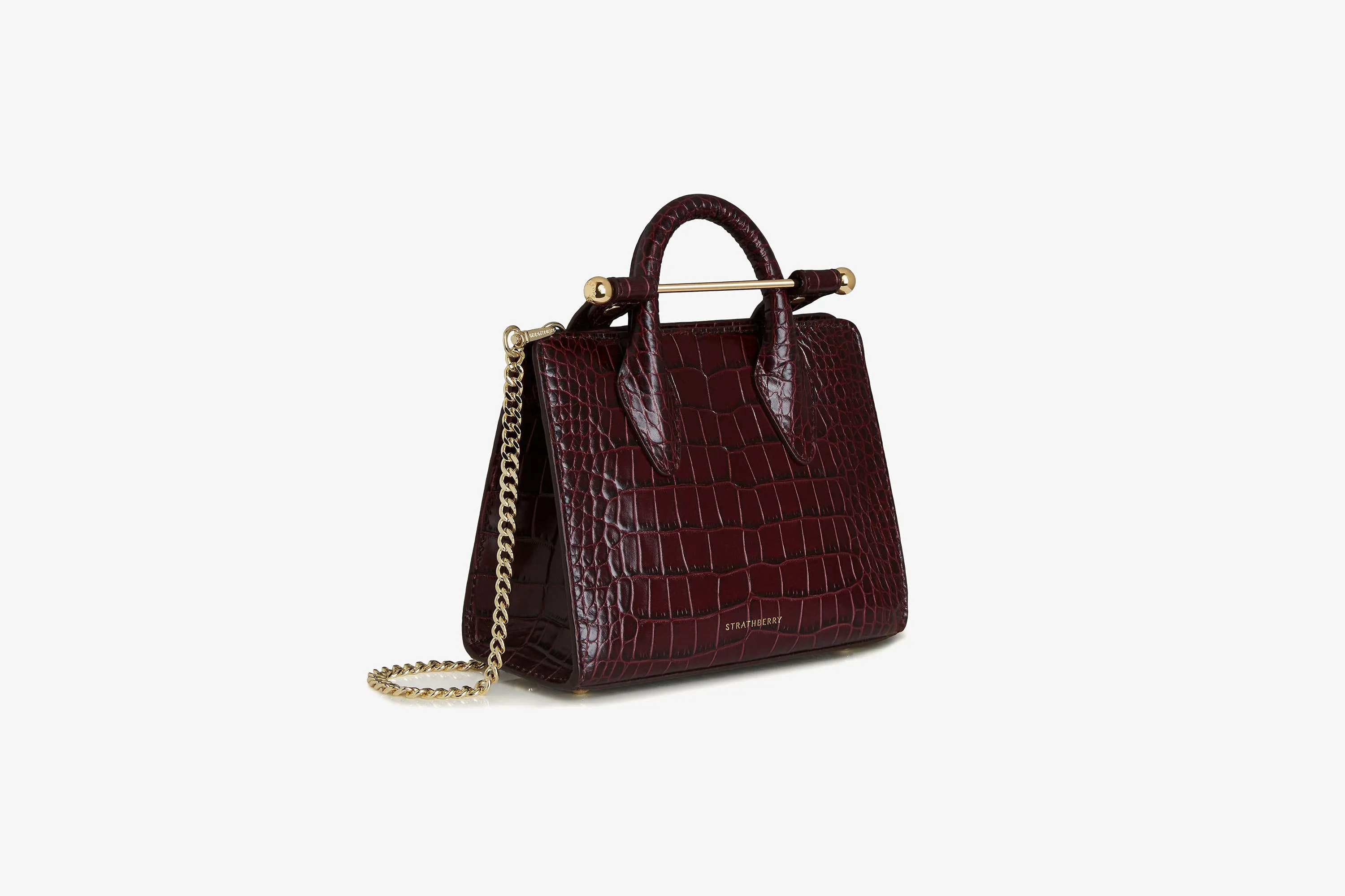 The Strathberry Nano Tote - Croc-Embossed Leather Burgundy