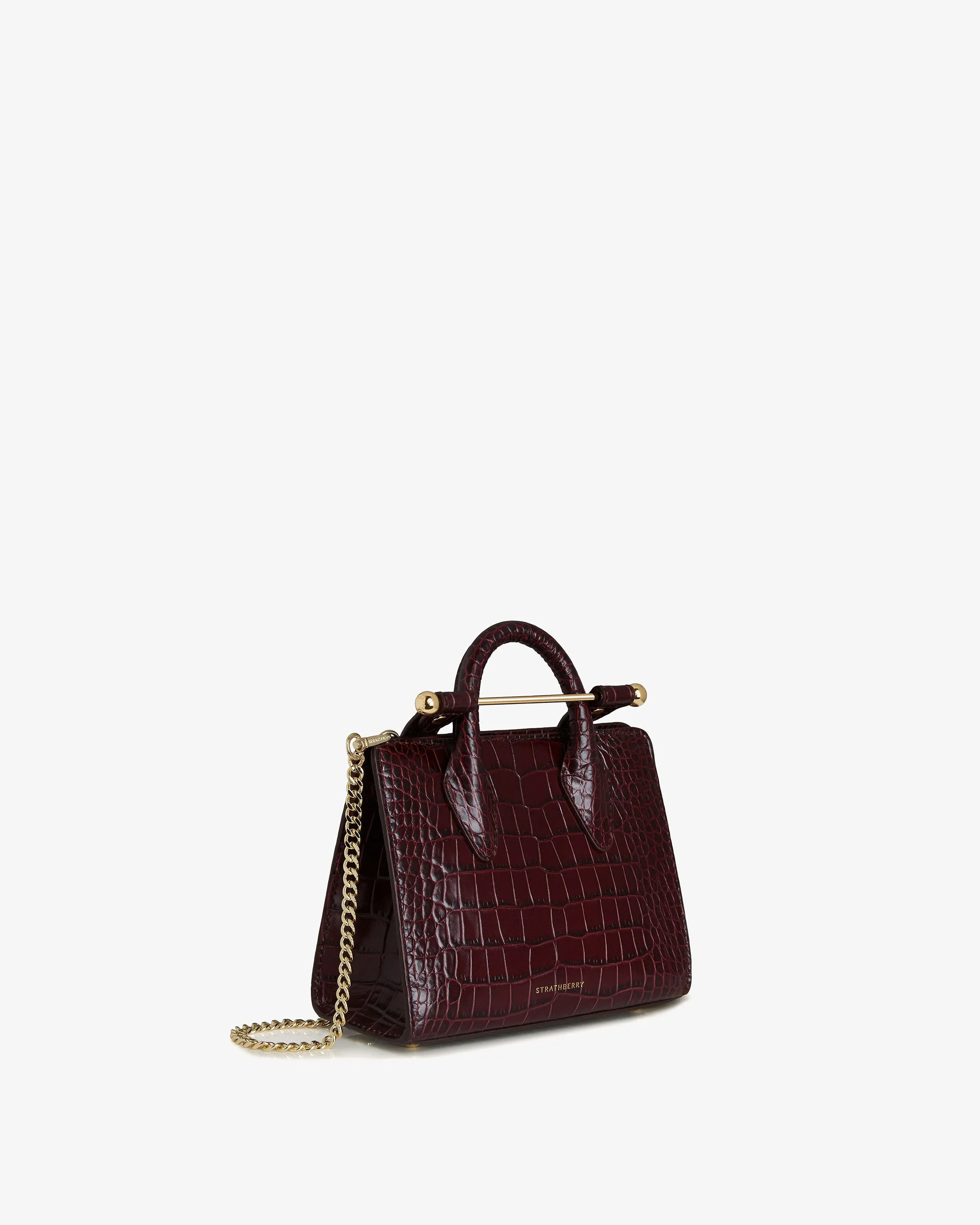 The Strathberry Nano Tote - Croc-Embossed Leather Burgundy