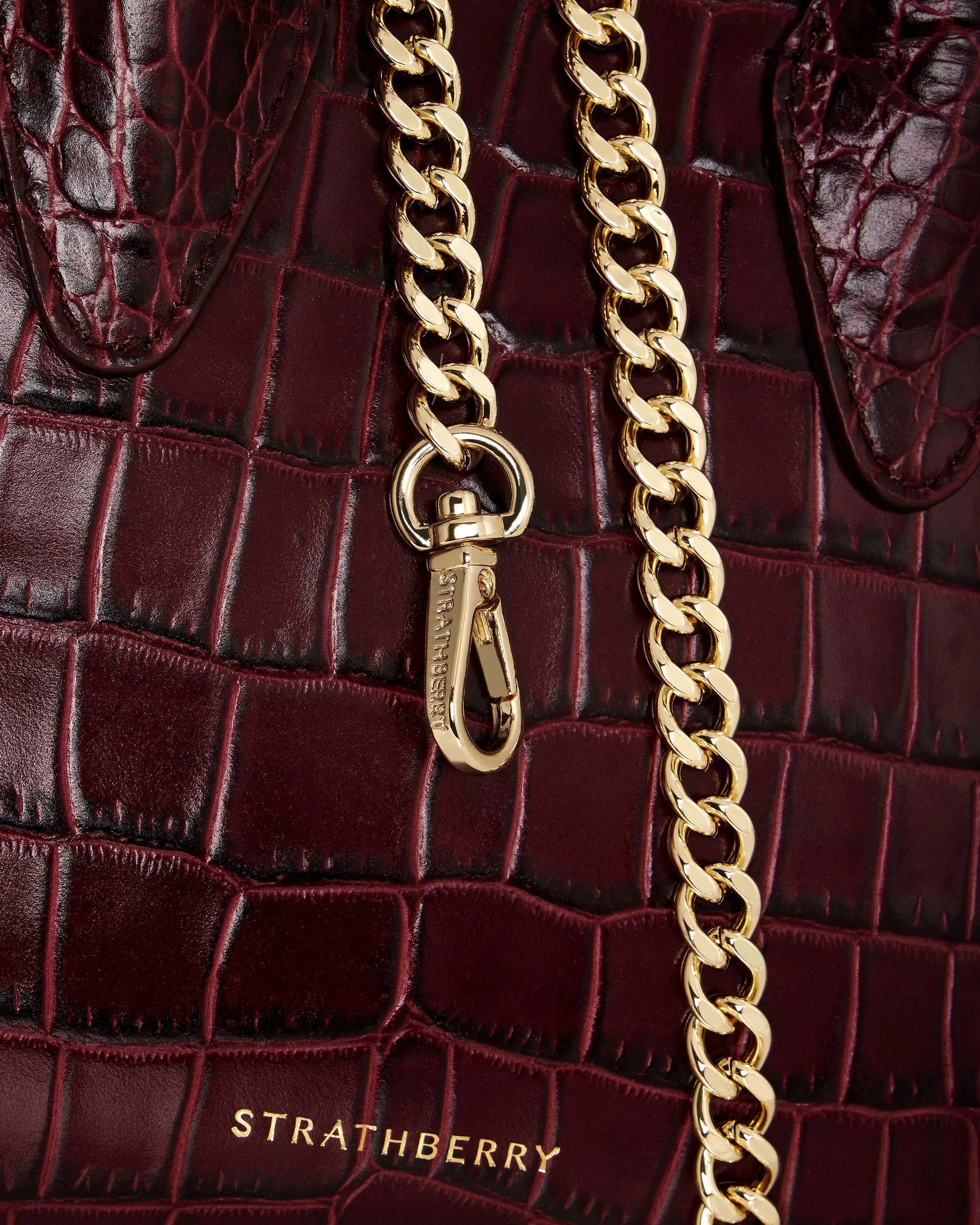 The Strathberry Nano Tote - Croc-Embossed Leather Burgundy