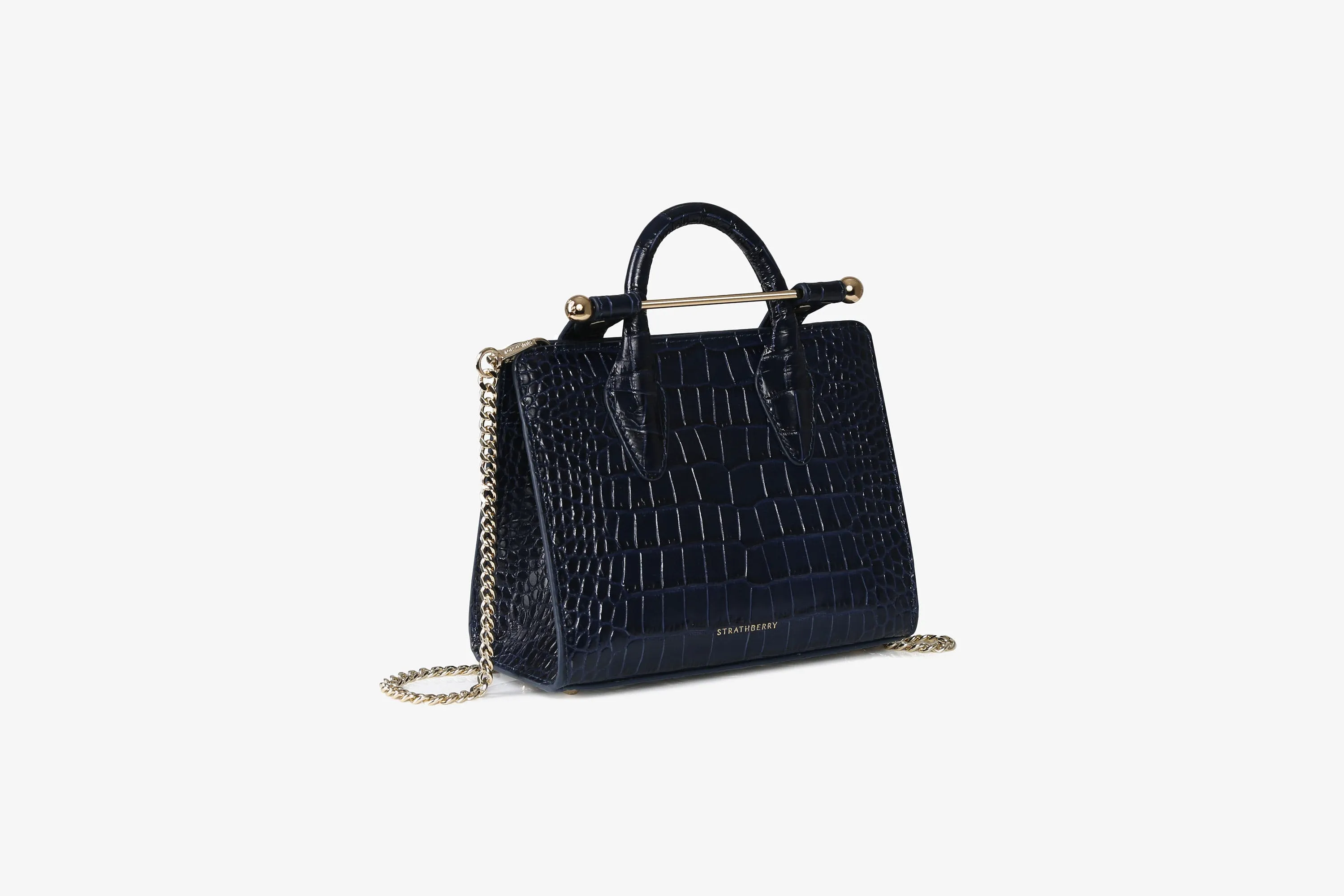 The Strathberry Nano Tote - Croc-Embossed Leather Navy