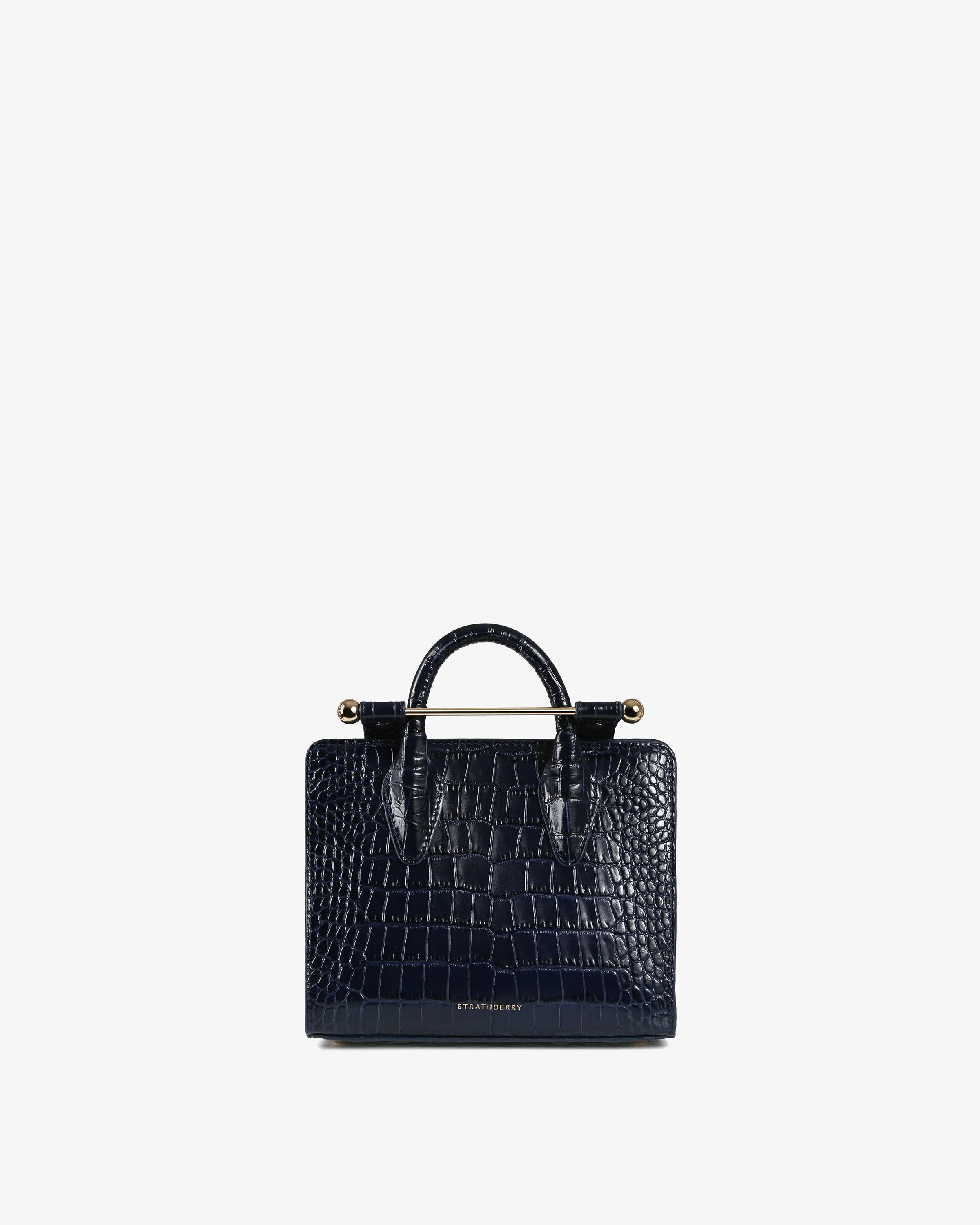 The Strathberry Nano Tote - Croc-Embossed Leather Navy