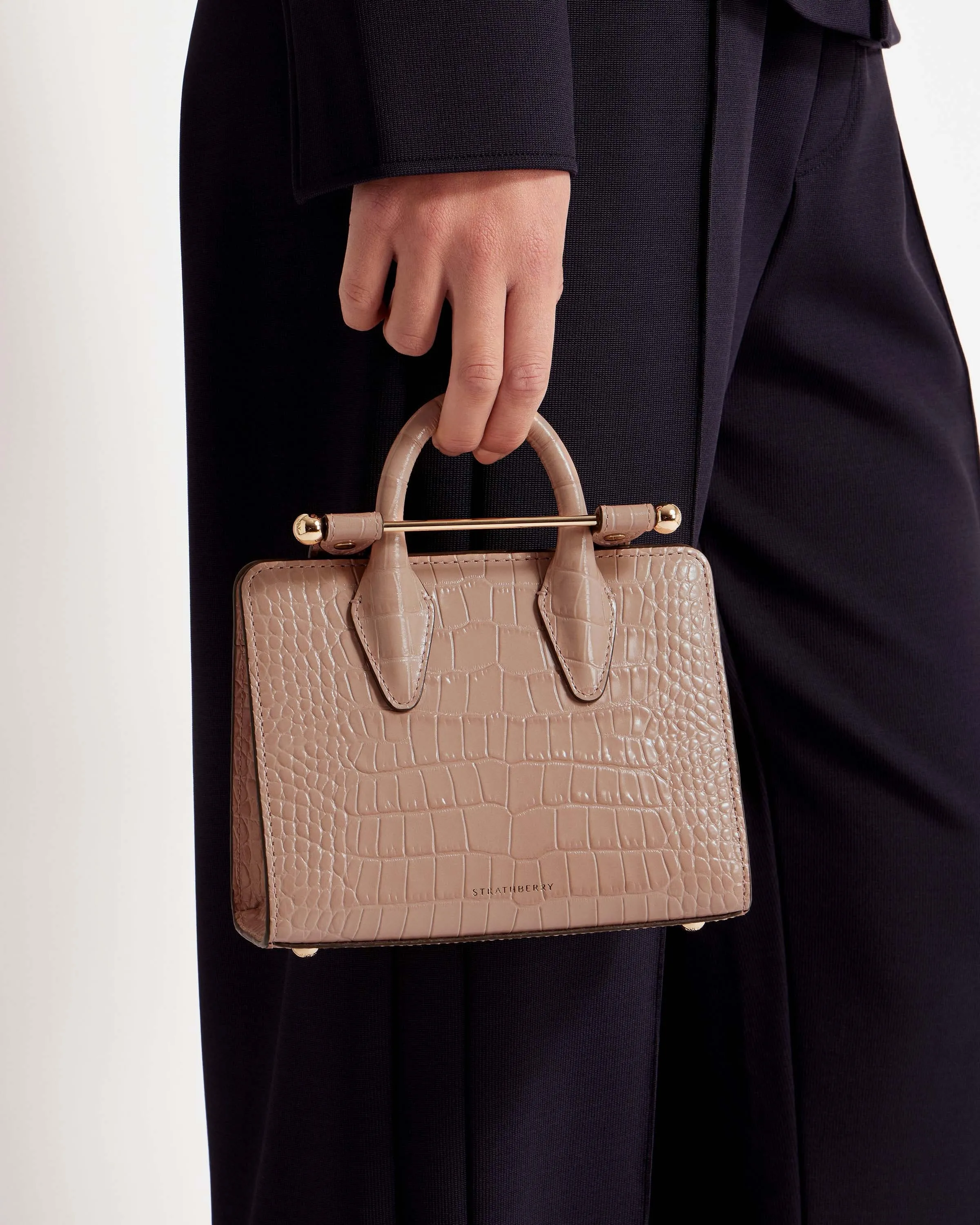 The Strathberry Nano Tote - Croc-Embossed Leather Peony