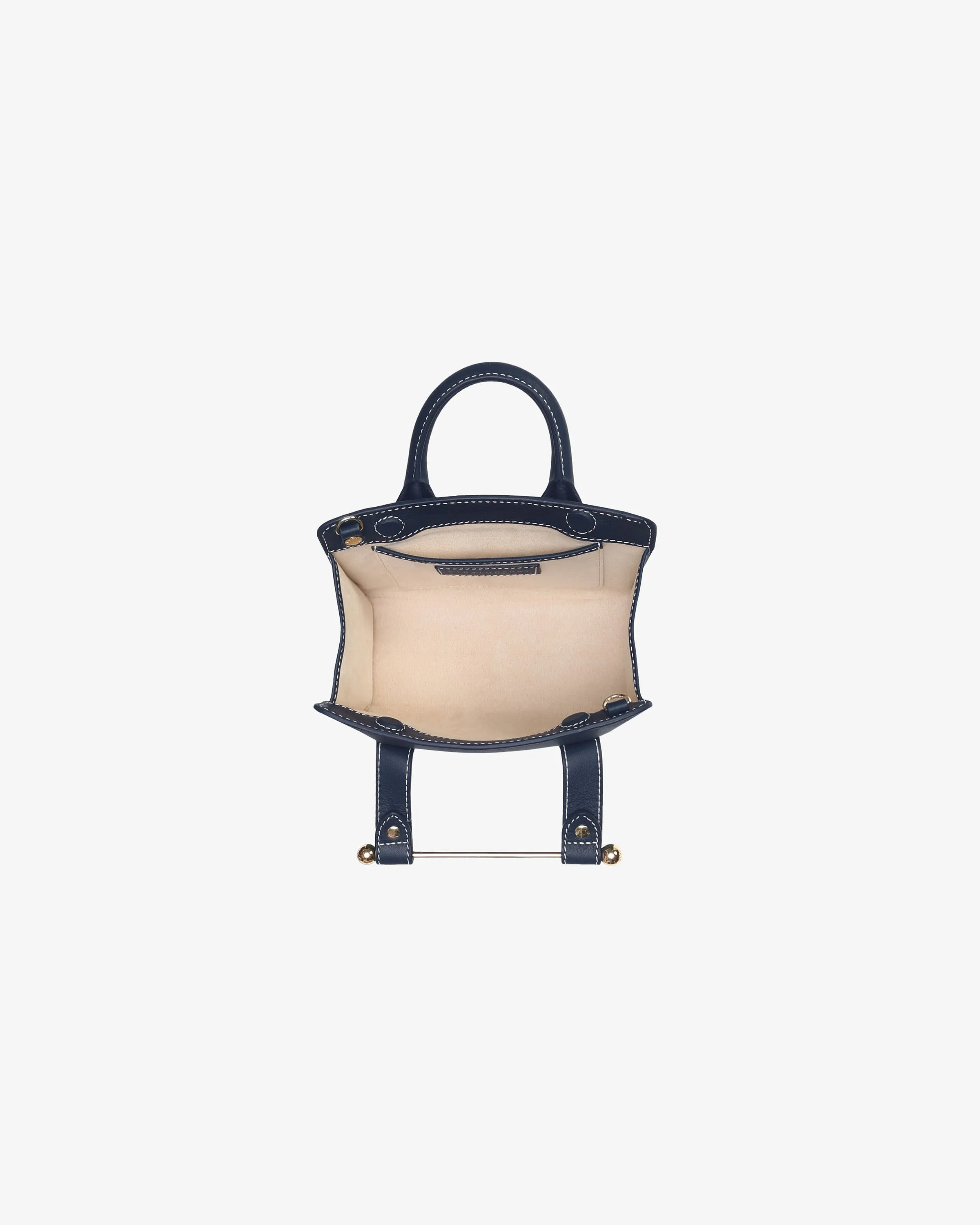 The Strathberry Nano Tote - Navy with Vanilla Stitch