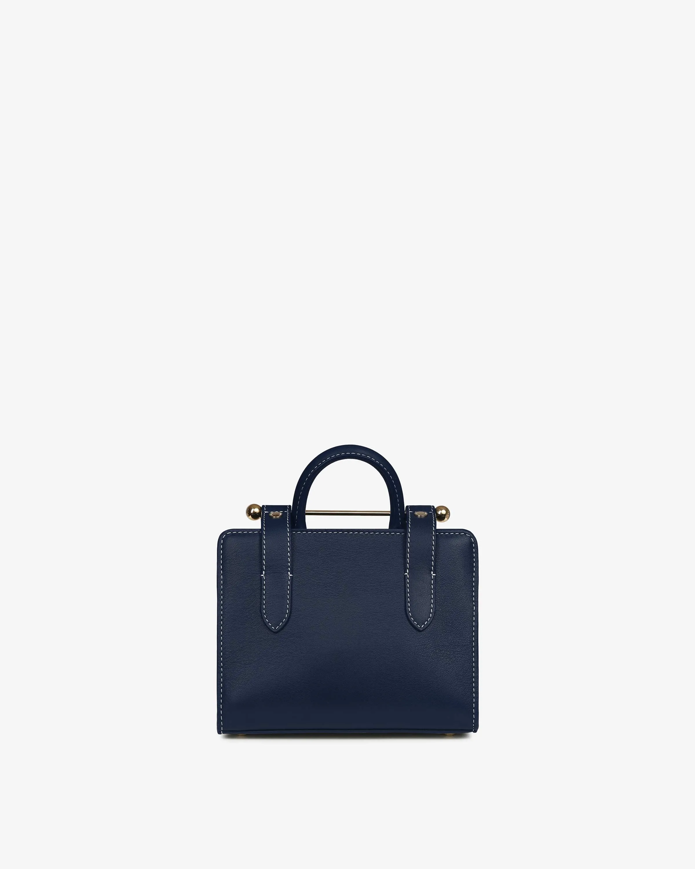 The Strathberry Nano Tote - Navy with Vanilla Stitch