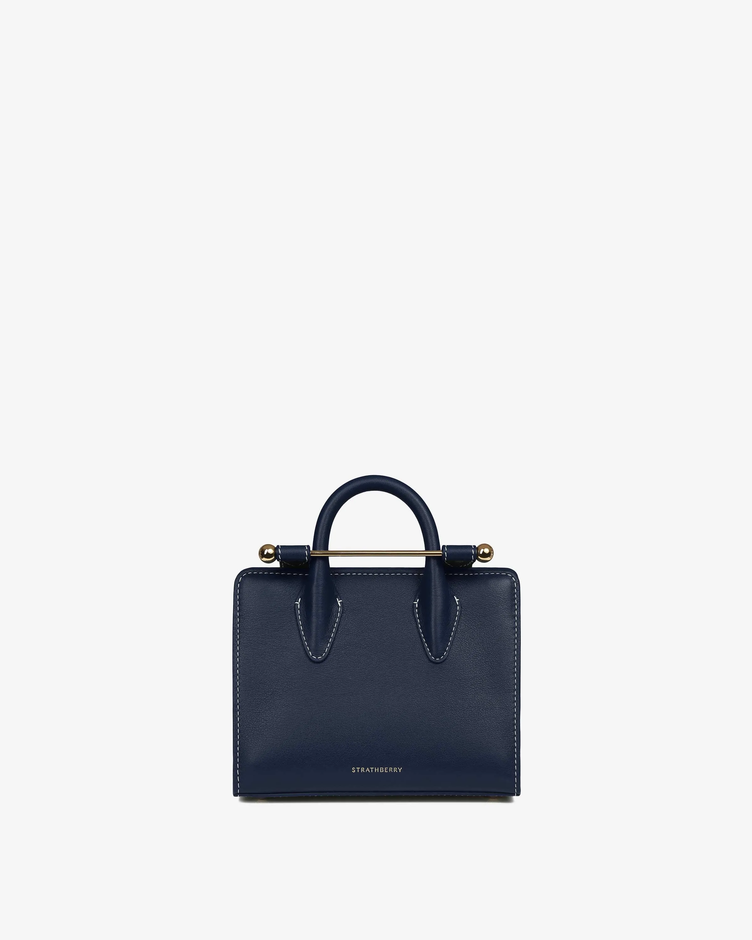 The Strathberry Nano Tote - Navy with Vanilla Stitch