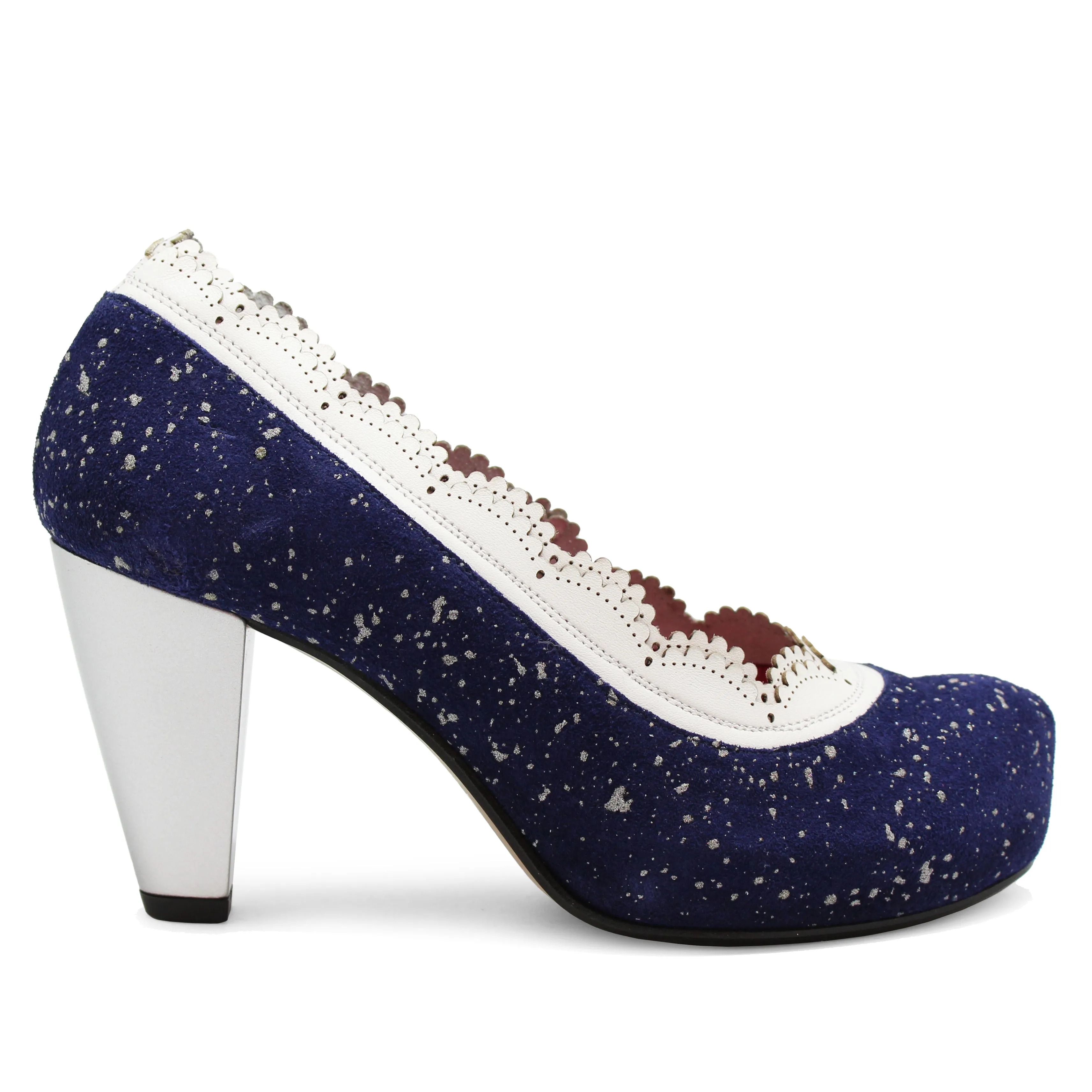 Tu Es Belle - Navy/Silver heel shoe