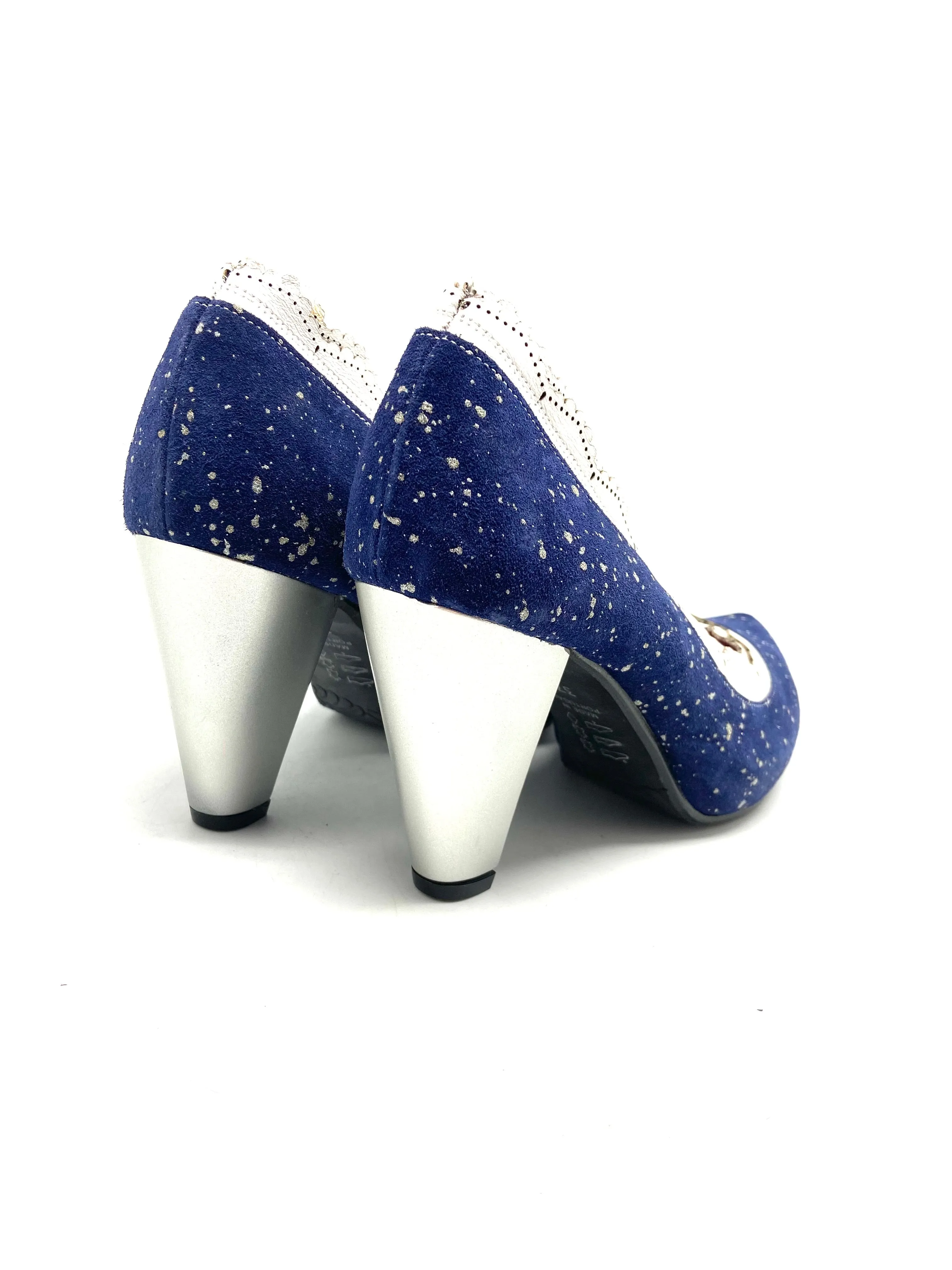 Tu Es Belle - Navy/Silver heel shoe