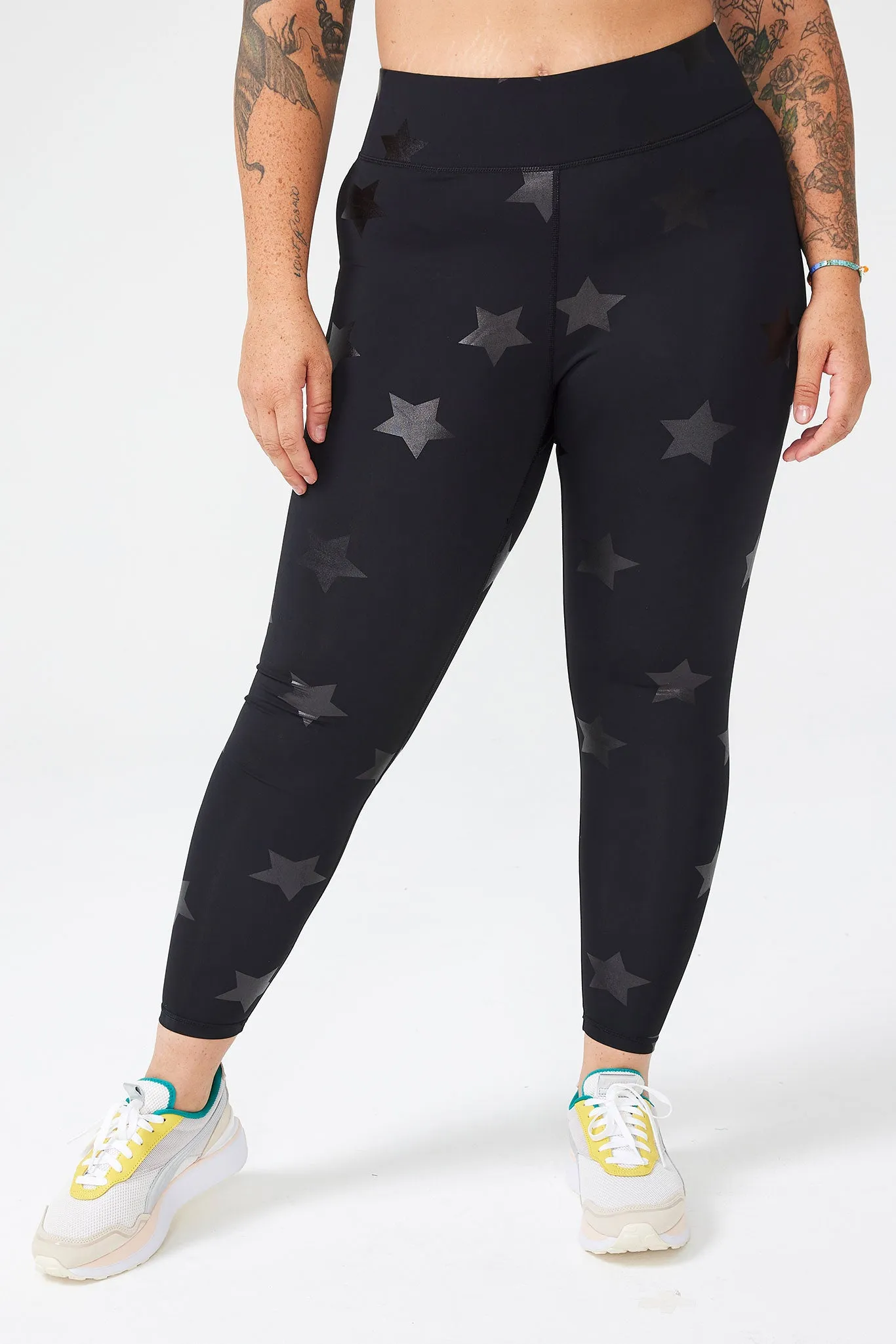 UpLift Leggings in Black Tonal Star Foil with Tall Band