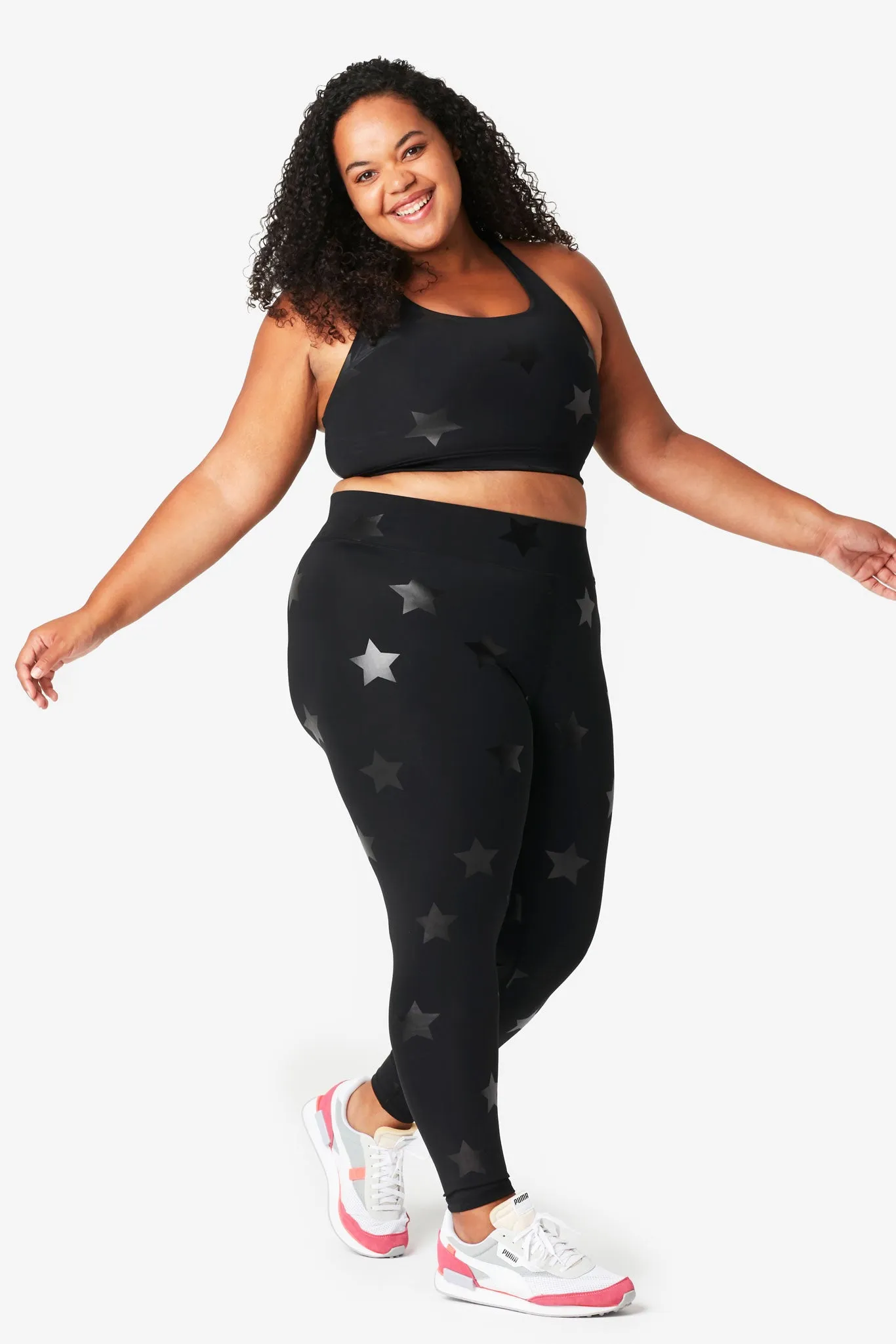 UpLift Leggings in Black Tonal Star Foil with Tall Band