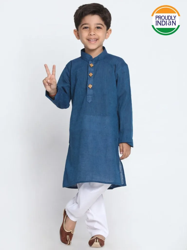 VASTRAMAY Boy's Blue Cotton Kurta and Pyjama Set