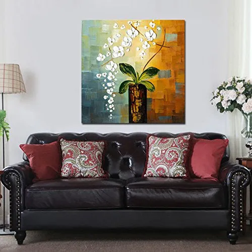 WIECO ART - BEAUTY OF LIFE 100% HAND-PAINTED MODERN CANVAS WALL ART FLORAL OIL PAINTINGS ON CANVAS 32 BY 32 INCH