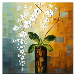 WIECO ART - BEAUTY OF LIFE 100% HAND-PAINTED MODERN CANVAS WALL ART FLORAL OIL PAINTINGS ON CANVAS 32 BY 32 INCH