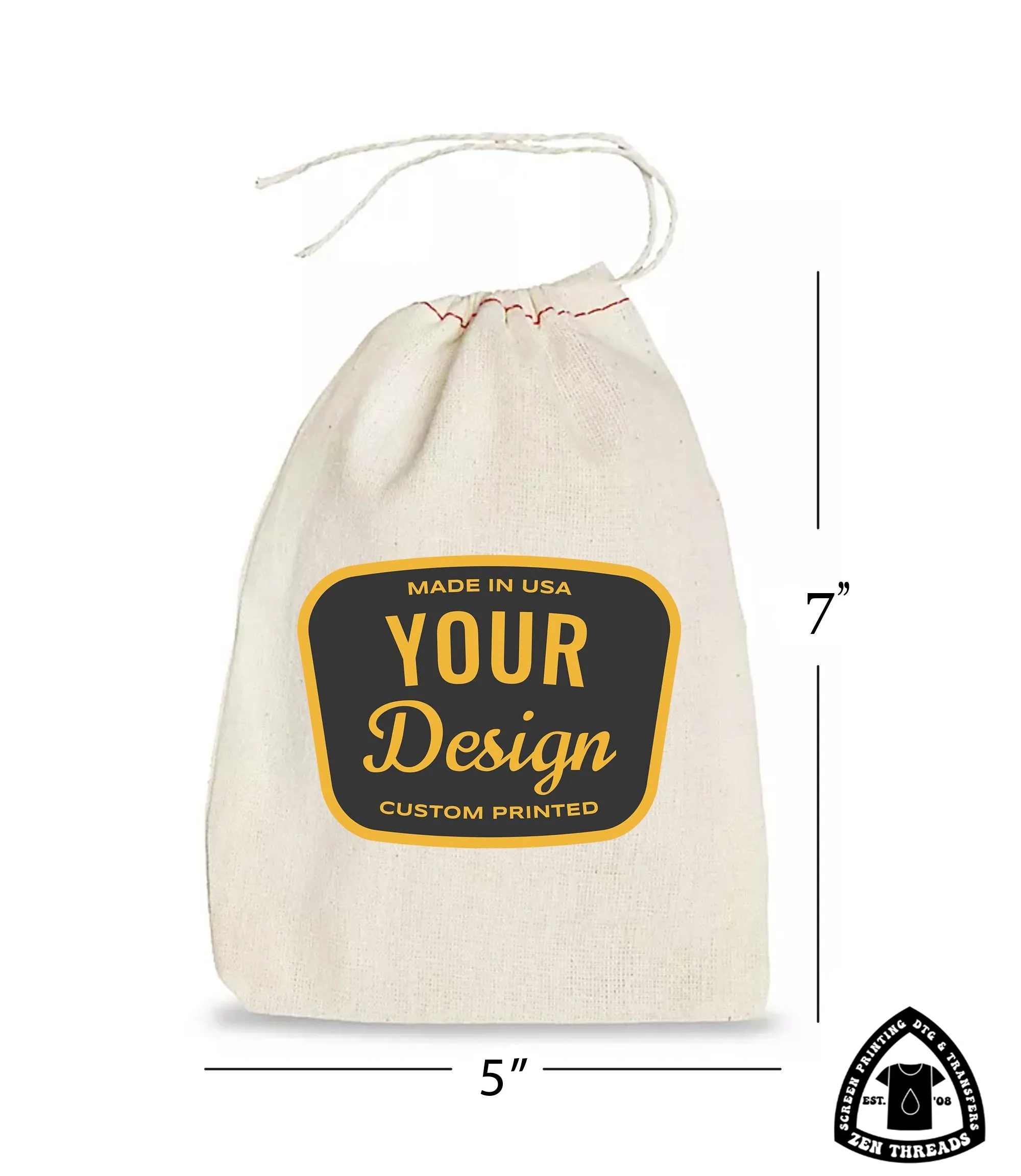 Your Custom Logo! GIFT BAGS Bulk Printed, Small Natural Cotton Eco Reusable Drawstring Cloth for Promo, Crafters, Wedding, Party Favors